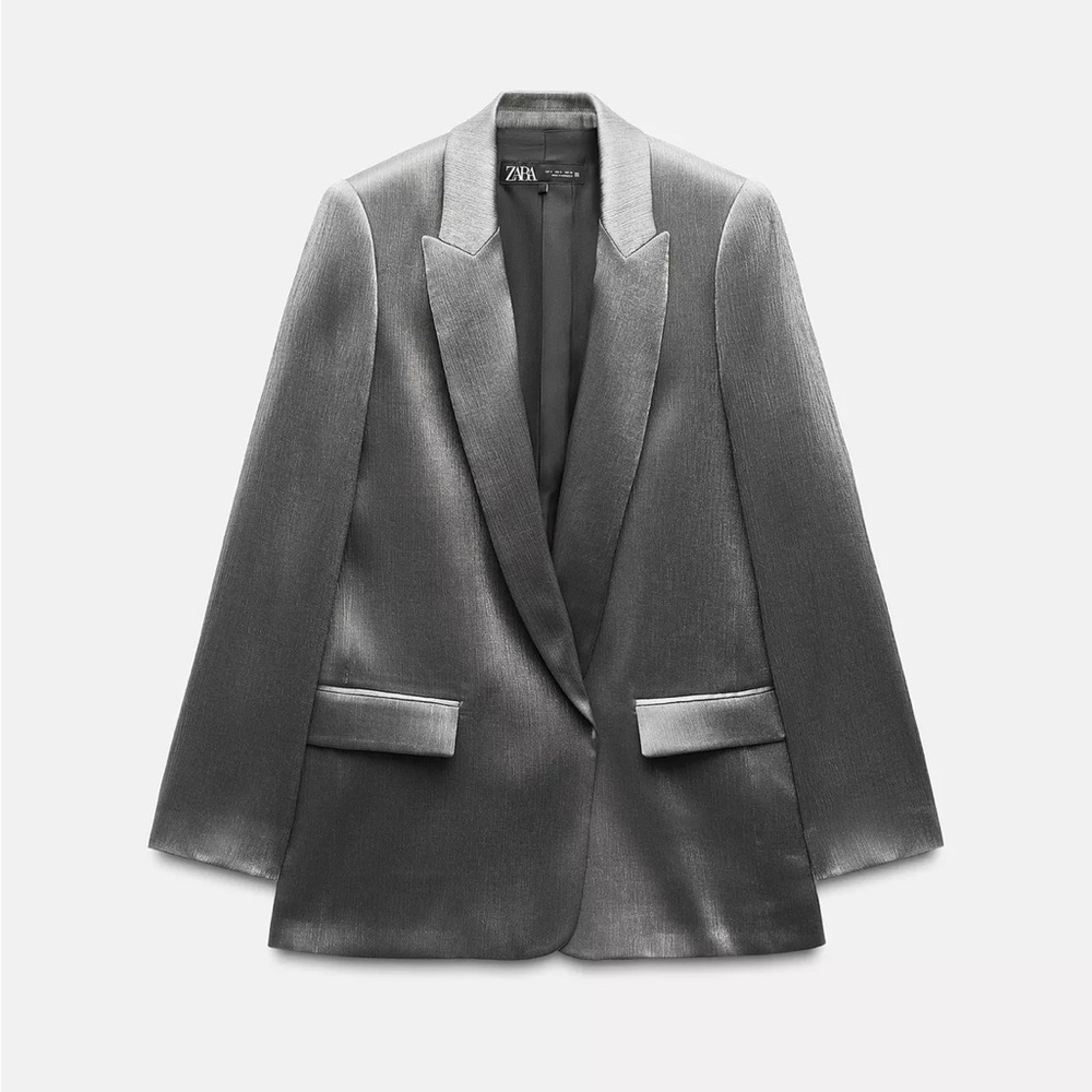 Zara Wrinkle-Look Silver Blazer